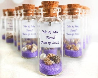 Custom Mr & Mrs Wedding Favors Beach Party Favors Destination Wedding Favors Purple Sand Message in a Bottle Lavender Party Gift For Guests