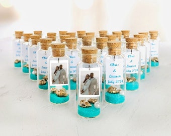 Set of Wedding Photo Favors, Bulk Thank You Gifts for Guests, Customized Message in a Bottle, Destination Wedding Keepsake, Cruise Favors