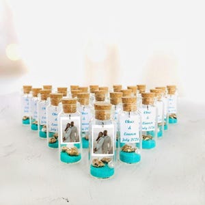Recuerdos para bodas en cruceros, regalos náuticos para invitados, mensaje personalizado en una botella, tarros de arena y conchas personalizados.