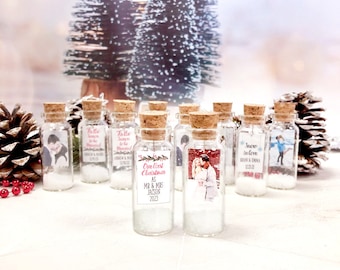 Personalized Wedding Favor with Snow and Photo in Bottle, Custom Wedding Party Favors for Guests, Winter Wedding Ornaments in Bulk