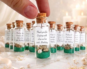 Birthday Party Favors for Guests, Custom Glass Jars with Photo and Shells, 50th Birthday Keepsake Bottles, Personalized Nautical Theme Gifts