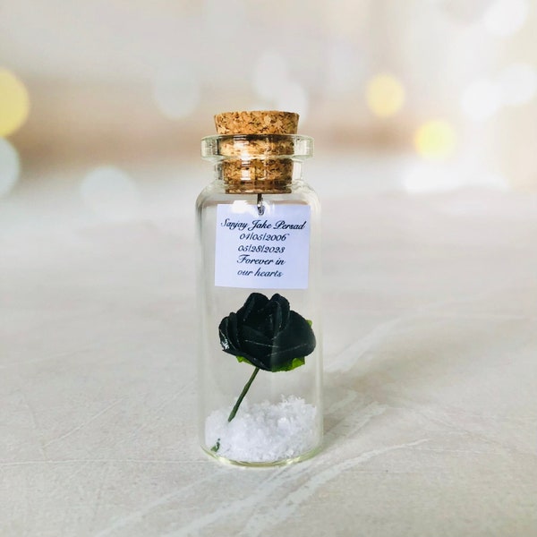 Funeral Favors in Bulk for Guests, Celebration of Life Favors, Black & White Memorial Keepsake, Message and Rose In a Bottle, Forget Me Not