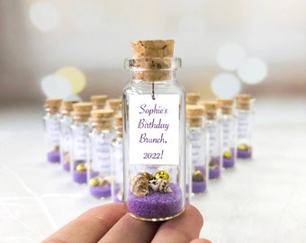 Golden 50th Birthday Party Favors, Beach in a Bottle Favors for Guest, Personalized 30th, 40th, 45th Birthday Party Thank You Gifts
