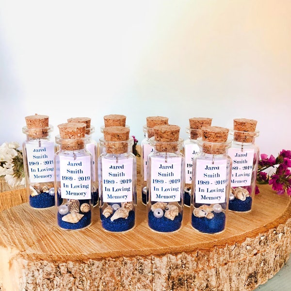 Custom Funeral Favors In Memory of Someone You Loved, Personalized Forget Me Not Favors, Keepsake For Guests In Bulk, Memorial Bottles