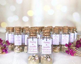 Set of Custom Wedding Save The Date Favors Personalized Message In a Bottle Favors Beach Party Sand Shells Bottle Gifts for Guests in Bulk