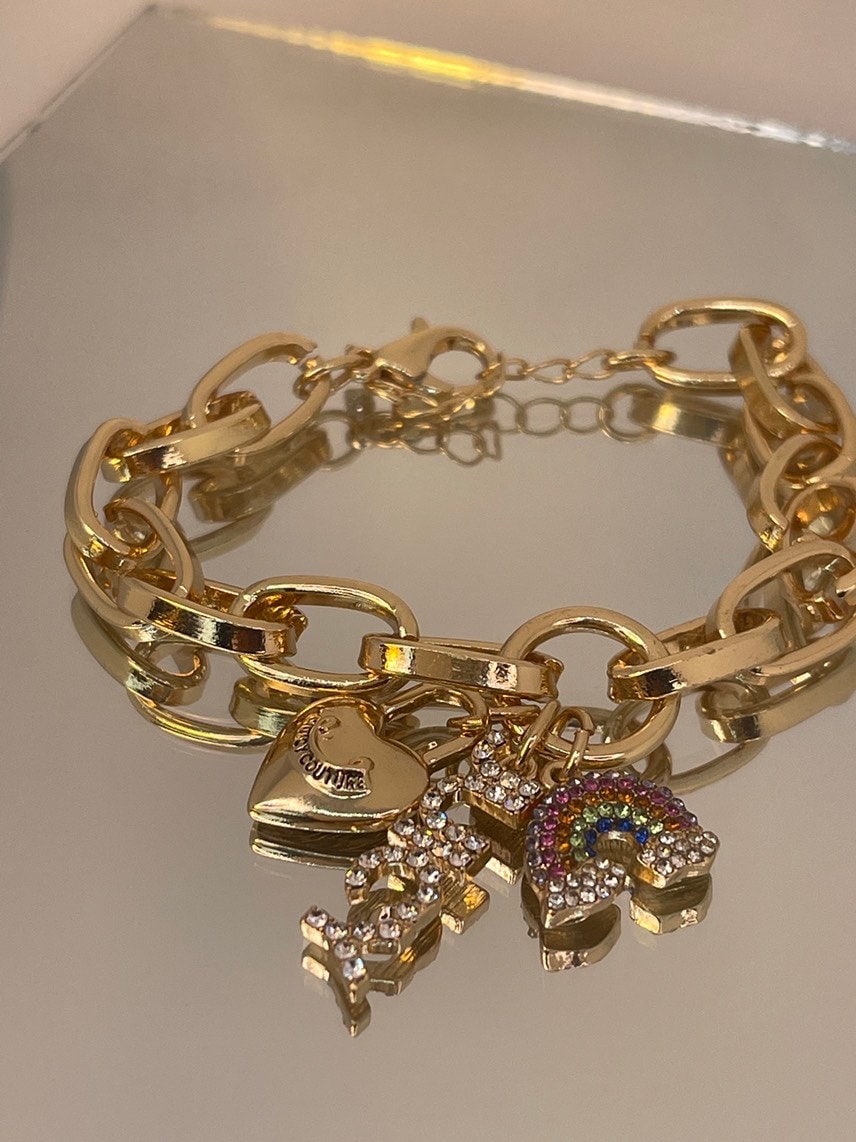 Wow Juicy Couture Charm Bracelet 10 Charms, Cupcake, Rhinestone Heart,  Tassel 8
