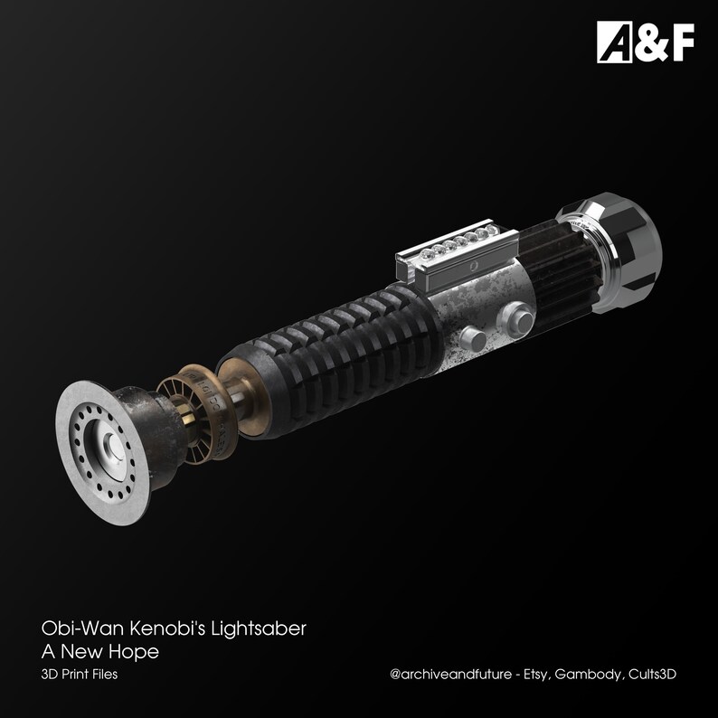 Peut inclure: Un sabre laser d&eacute;mont&eacute; de Star Wars : Un nouvel espoir, avec une poign&eacute;e noire et argent&eacute;e et un connecteur en laiton. Le sabre laser est un mod&egrave;le imprim&eacute; en 3D.