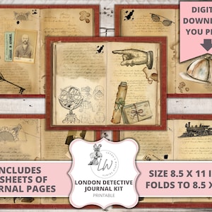 LONDEN DETECTIVE Journal Kit, Junk Journal, Vintage, Man, Detective, Londen, mannelijk, Leyna's World Prints, afdrukbaar, digitale download