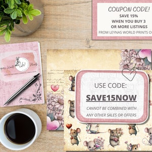 Może przedstawiać: R&oacute;żowo-biały kod rabatowy na 15% zniżki przy zakupie 3 lub więcej produkt&oacute;w od Leynas World Prints na Etsy. Kod to SAVE15NOW i nie można go łączyć z innymi ofertami lub promocjami.