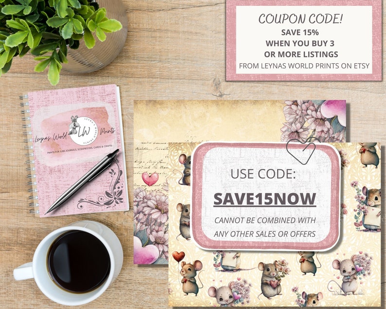 Może przedstawiać: R&oacute;żowo-biały kod rabatowy na 15% zniżki przy zakupie 3 lub więcej produkt&oacute;w od Leynas World Prints na Etsy. Kod to SAVE15NOW i nie można go łączyć z innymi ofertami lub promocjami.