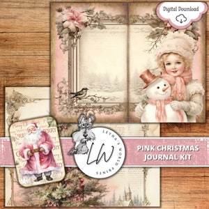 Pink Christmas Journal Kit, Junk Journal, Christmas, Printable, Digital, Download, LeynasWorldPrints, Digital Paper, Ephemera, Scrapbooking,