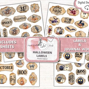 Étiquettes d’Halloween, Junk Journal, Halloween, Imprimable, Numérique, Télécharger, Leyna’s World Prints, Ephemera