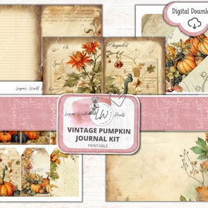 Vintage Pumpkin, Junk Journal kit, Autumn, Pumpkins, Fall, Printable, Digital, Download, LeynasWorldPrints, Scrapbooking, Ephemera, Paper