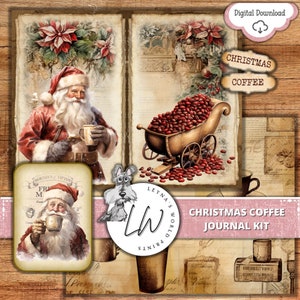 Christmas Coffee Journal Kit, Junk Journal, Printable, Digital, Download, LeynasWorldPrints, Scrapbooking, Card Making, Ephemera, Christmas