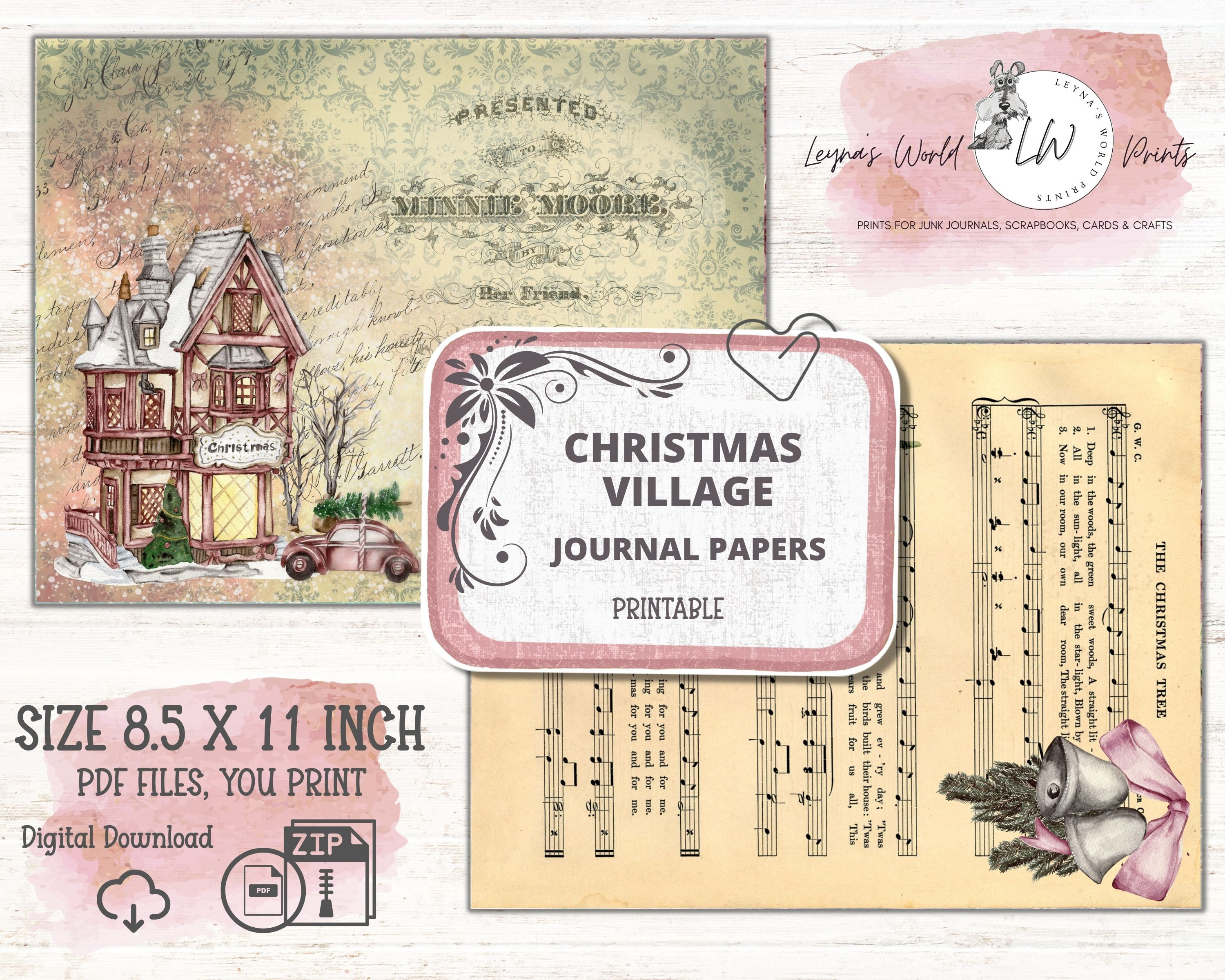 CHRISTMAS VILLAGE, Journal Papers, Digital, Printable, Download, Junk ...