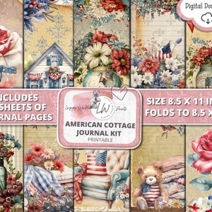 American Cottage Journal Kit, Junk Journal, 4th of July, Memorial, Veterans Day, Patriotic, Printable, Digital Download, Leynas World Prints