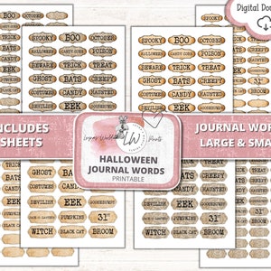 Halloween Journal Words, Junk Journal, Ephemera, Mixed Media, Printable, Digital, Download, Leyna's World Prints