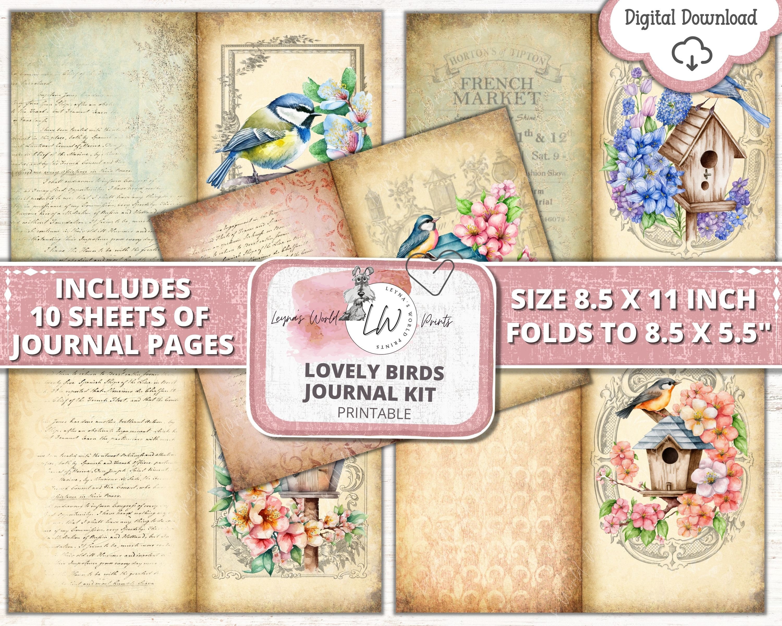 Lovely Birds, Junk Journal Kit, Birds, Spring, Flowers, Bird Houses ...
