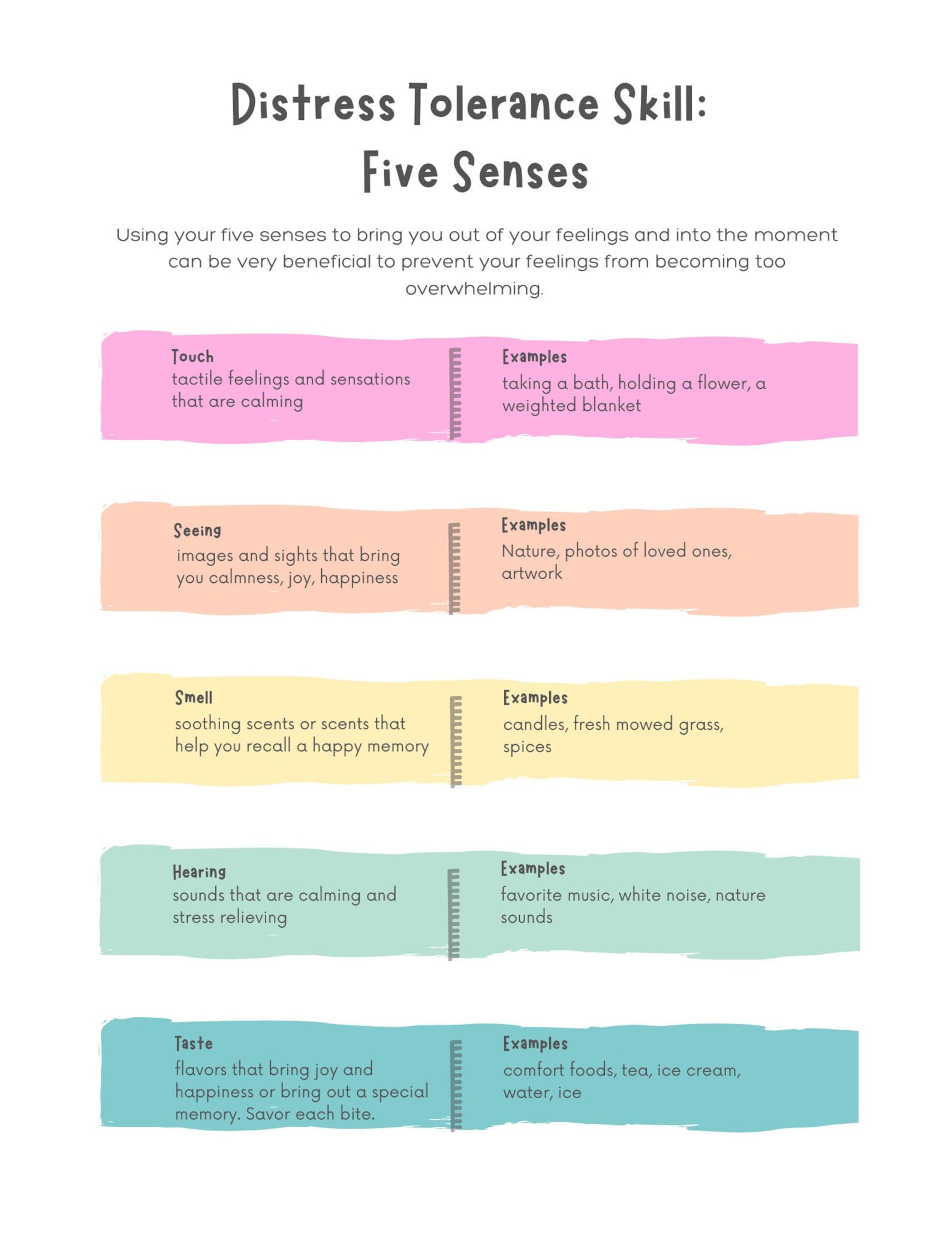 DBT Five Sense Exercise Printable - Etsy
