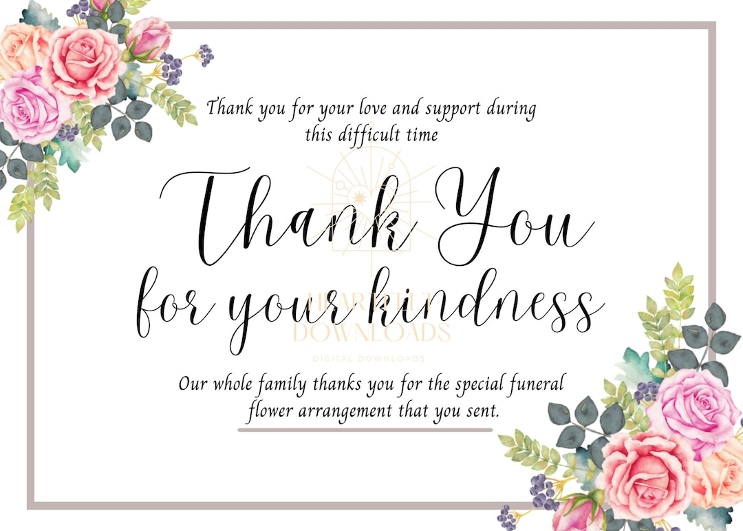 Thank You Card for Funeral Flowers Digital Download Etsy