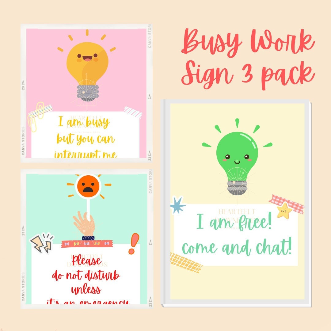 Busy at Work Signs: 3 Pack - Etsy