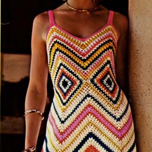 Womens Chevron Crochet Dress Pattern PDF Full Length Ladies Maxi Summer Sun Outfit Vintage Download Cotton 4 ply 34 - 36&quot; Downloadable