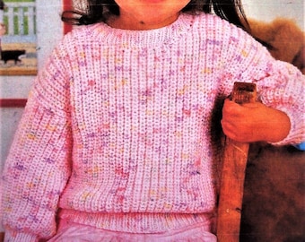 Baby Girls Fishermans Rib Sweater Jumper PDF Knitting Pattern DK 8 ply 18 - 24&quot;  3m - 4yrs Vintage Digital Download 568