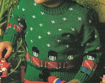 Brave Soldier Motif Childs Sweater Jumper PDF Knitting Pattern Age 1 - 10 years 22 - 30" DK ( 8 ply ) Vintage Toy Soldier Intarsia Pullover