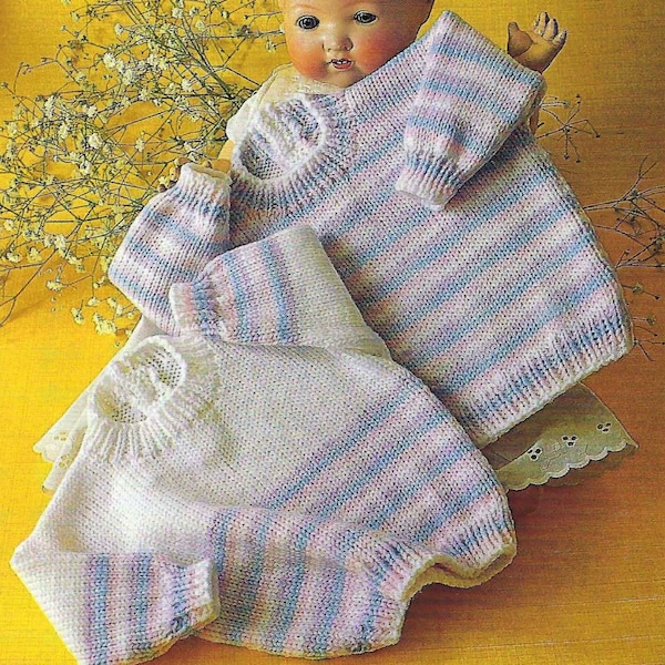 Baby Boys Girls Striped Sweater Jumper Round Neck PDF Knitting Pattern DK ( 8 ply )  16 - 22" Vintage Download