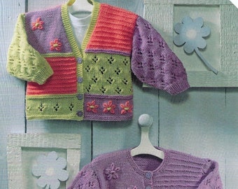 Baby Girls Patterned Colour Block Design Jacket Cardigan PDF Knitting Pattern DK ( 8 ply ) 16 - 26" 0 - 6yrs Childs Summer Spring Wear