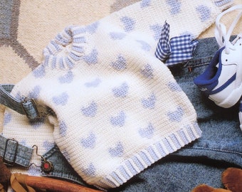Baby Boys Girls Heart Motif Sweater Jumper PDF Crochet Pattern 16 - 21" 0 - 18mths 3ply Vintage Download