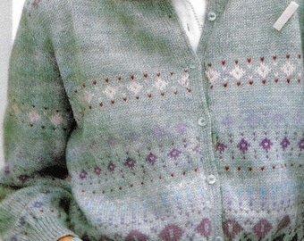 Ladies Fair isle Cardigan Jacket PDF Knitting Pattern  4ply 32 - 36" Icelandic Nordic Summer Vintage Digital Download