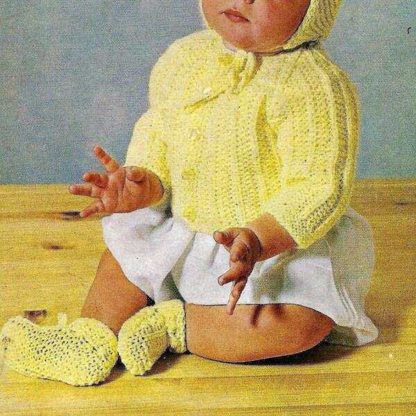 Baby Girls Boys Textured Jacket Cardigan Helmet Hat Shoes Bootees PDF Knitting Pattern DK 8 ply 18 - 22" 3m - 2yrs Vinatge Downlaod 137