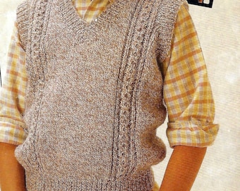 Boys Cable Tank Top Sleeveless Jumper Sweater Easy Slip Over V Neck PDF Knitting Pattern DK ( 8 ply ) 24 - 32" 3 - 13 yrs Vintage  8619