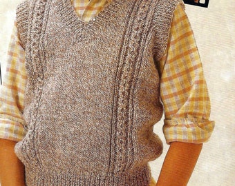 Boys Cable Tank Top Sleeveless Jumper Sweater Easy Slip Over V Neck PDF Knitting Pattern DK ( 8 ply ) 24 - 32" 3 - 13 yrs Vintage  8619