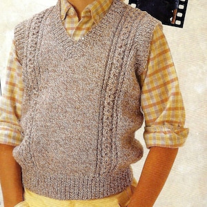 Boys Cable Tank Top Sleeveless Jumper Sweater Easy Slip Over V Neck PDF Knitting Pattern DK ( 8 ply ) 24 - 32&quot; 3 - 13 yrs Vintage  8619