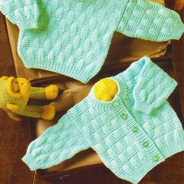 Baby Boys Girls Weave Effect Cardigan Sweater & Button ShoulderJumper PDF Knitting Pattern DK ( 8 ply )  12 - 22" Premature sizes Tiny Baby