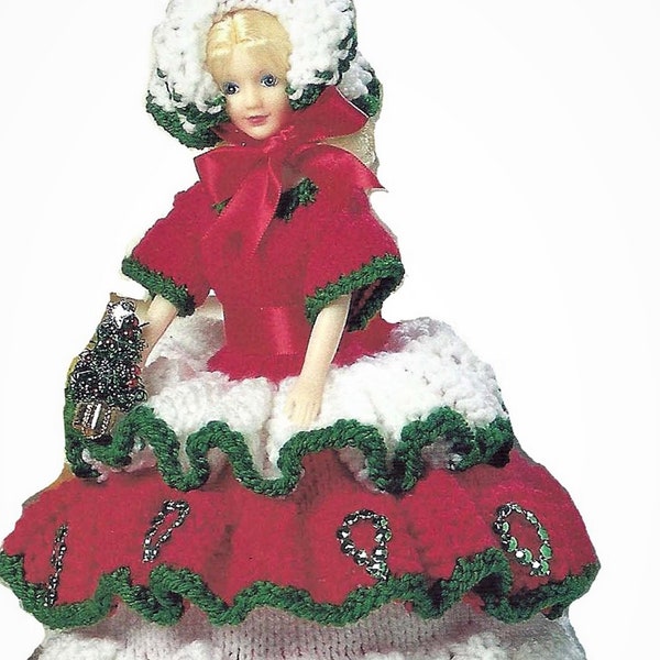 Christmas Doll Toilet Roll Cover Holder PDF Knitting Pattern DK ( 8 ply ) Fits 11.5" Teenage Doll Xmas Home Decorations Download