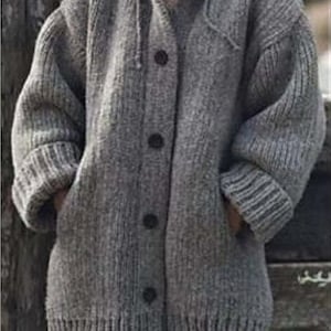 Ladies Long Jacket Hooded Coat Pockets Quick Easy Knit PDF Knitting Pattern Chunky ( Bulky ) 40 - 50&quot; Vintage Digital Download