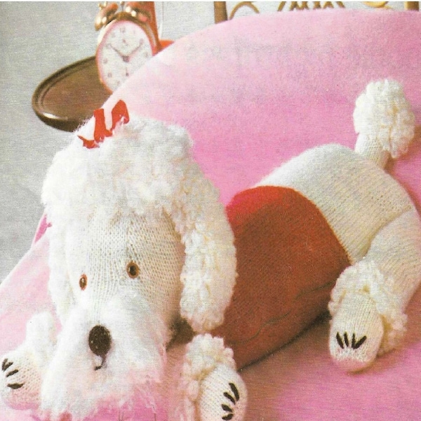PDF Knitting Pattern Poodle Dog Nightdress Pyjama Case Soft Toy DK ( 8 ply ) Childs Bedroom Decor Vintage Instant Download