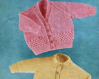 Baby Girls Zig Zag Eyelet Raglan Cardigan or Jacket in 2 Designs PDF Knitting Pattern DK 8ply  18 - 22" 3mths - 2 yrs