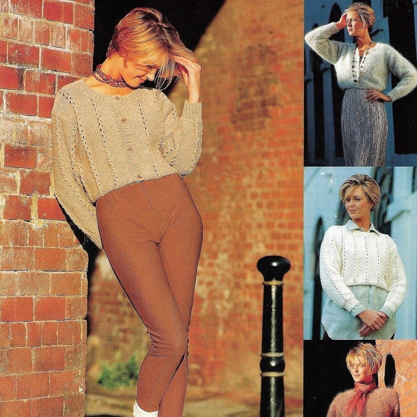 Ladies Womens Crop Length Plain Cardigan Sweater Lacy Jacket Cardigan PDF Knitting Pattern Mohair or Chunky ( Bulky, 12 ply ) 32 - 40"