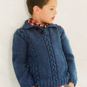 Boys Smart Cable Sweater Baby Jumper with V or Button Neck PDF Knitting Pattern Aran 10ply Worsted 18 - 28&quot; 3mths - 9 yrs Downloadable