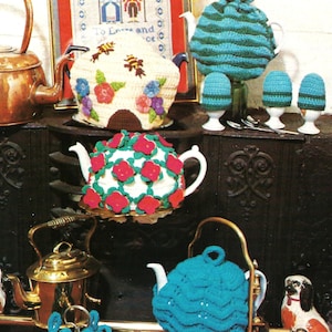 Vintage Teacosy & Egg Cosy Crochet and Knitting Pattern Beehive Ridged Large Teapot Cover Set 4 x designs PDF DK ( 8ply )  Downloadable