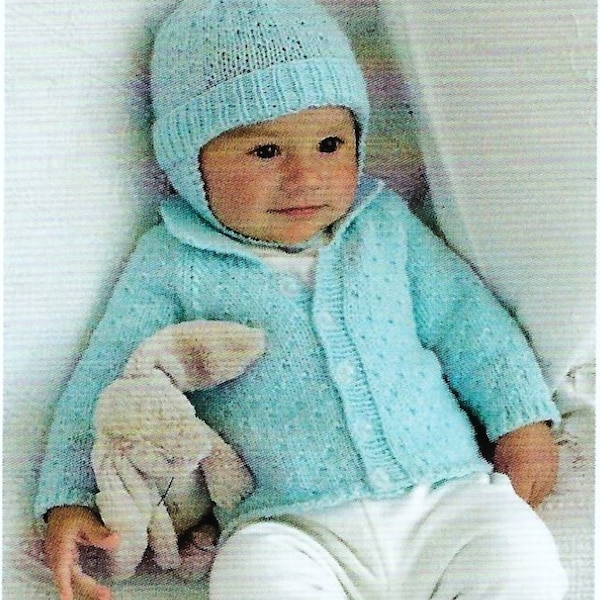 Baby Boys Hooded Jacket Raglan Cardigan & Beanie Hat Set PDF Knitting Pattern DK ( 8ply ) Premature - 12 mths 10 - 18" Downloadable
