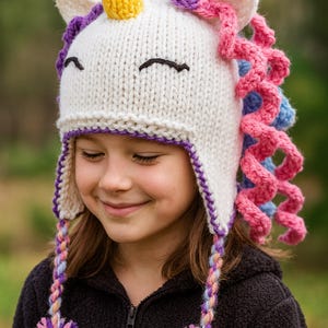 Chunky Unicorn Helmet Hat Easy Knit PDF knitting Pattern with Earflaps Muffs Childs Girls Womens Age 2 - Adult Bulky 12ply Novelty Download