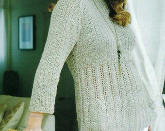 Ladies Rib Tunic Sweater with Lacy Hem Womens Lace Openwork Evening Jumper PDF Knitting Pattern DK 8ply 34 - 40" Downloadable