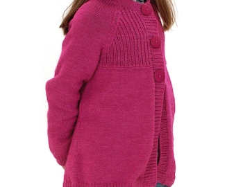 Girls Swing Jacket Raglan Cardigan Rib Bodice Design PDF Knitting Pattern DK 8ply 22 - 34" Toddler Age 1 - 14 Downloadable
