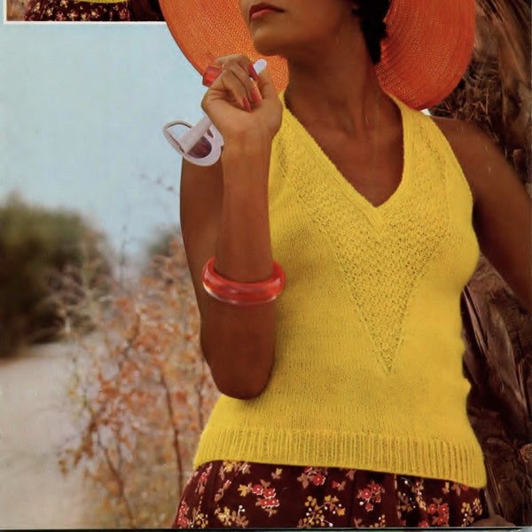 Ladies Halter Neck Sun Top V Neck Summer Sweater Womens PDF Knitting Pattern 4ply ( fingering ) 34 - 38" Vintage Downlaod