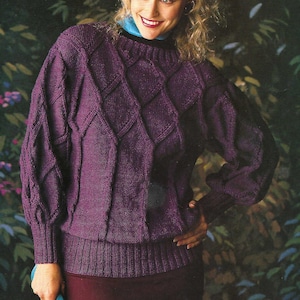 Ladies Cable Sweater Diamond Trellis Effect Jumper PDF Knitting Pattern DK ( 8 ply ) Womens 30 - 38&quot; Vintage Downlaod